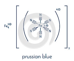 Prussian blue Potassium ferric hexacyano-ferrate molecular structure. Used as paint pigment and as heavy metalÂ antidote in.